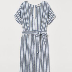 NWT H&M Linen Blue/White Striped V-Neck Jumpsuit 6